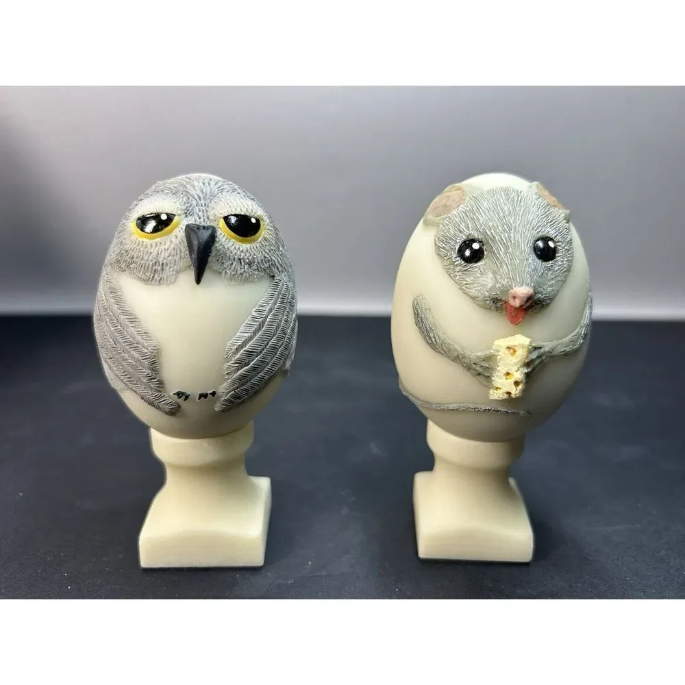 Hand Painted  Egg Shaped Owl And Mouse Figurines Vtg EGGCENTRICS by Bristar‎